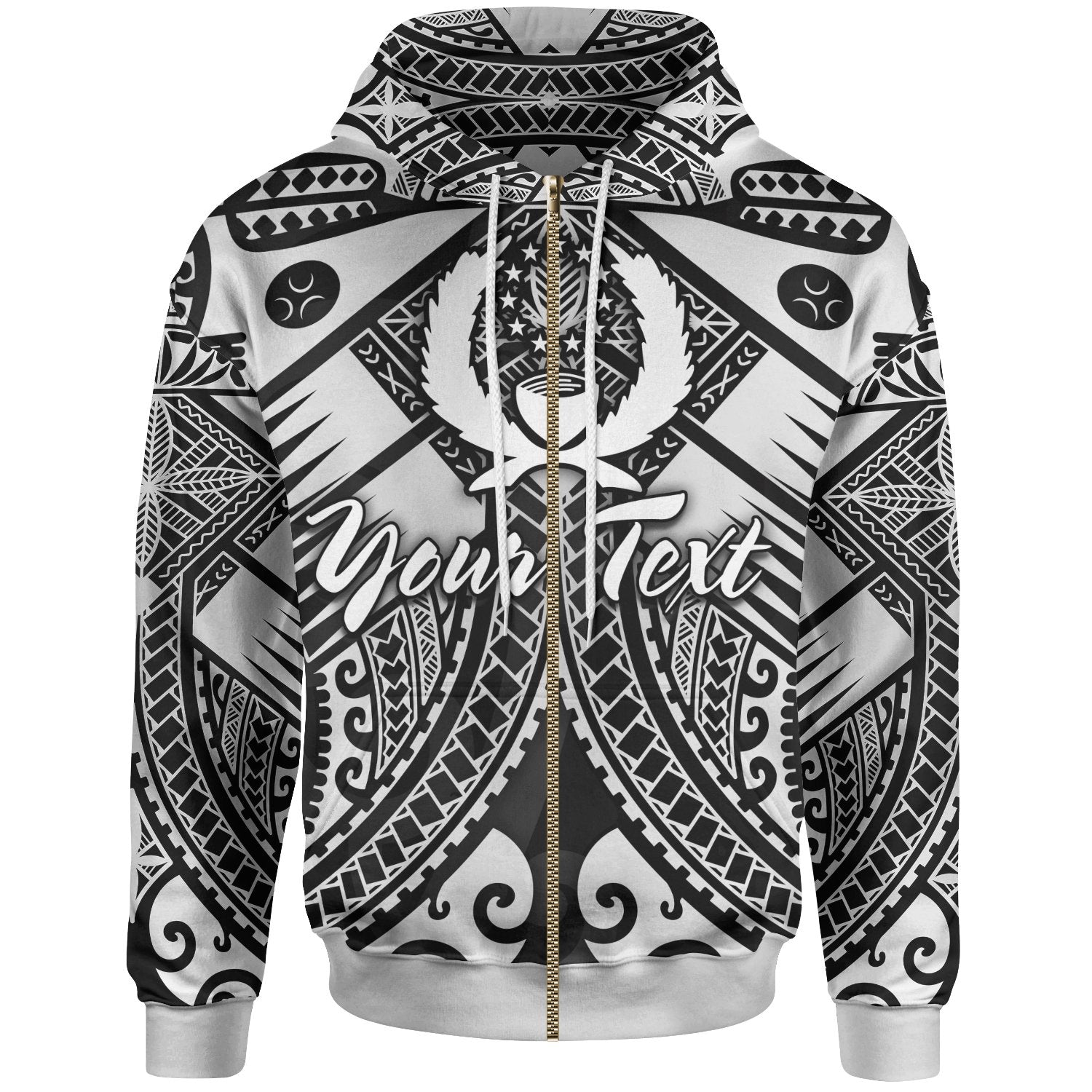 Pohnpei Custom Zip up Hoodie White Seal with Polynesian Tattoo Unisex White - Polynesian Pride