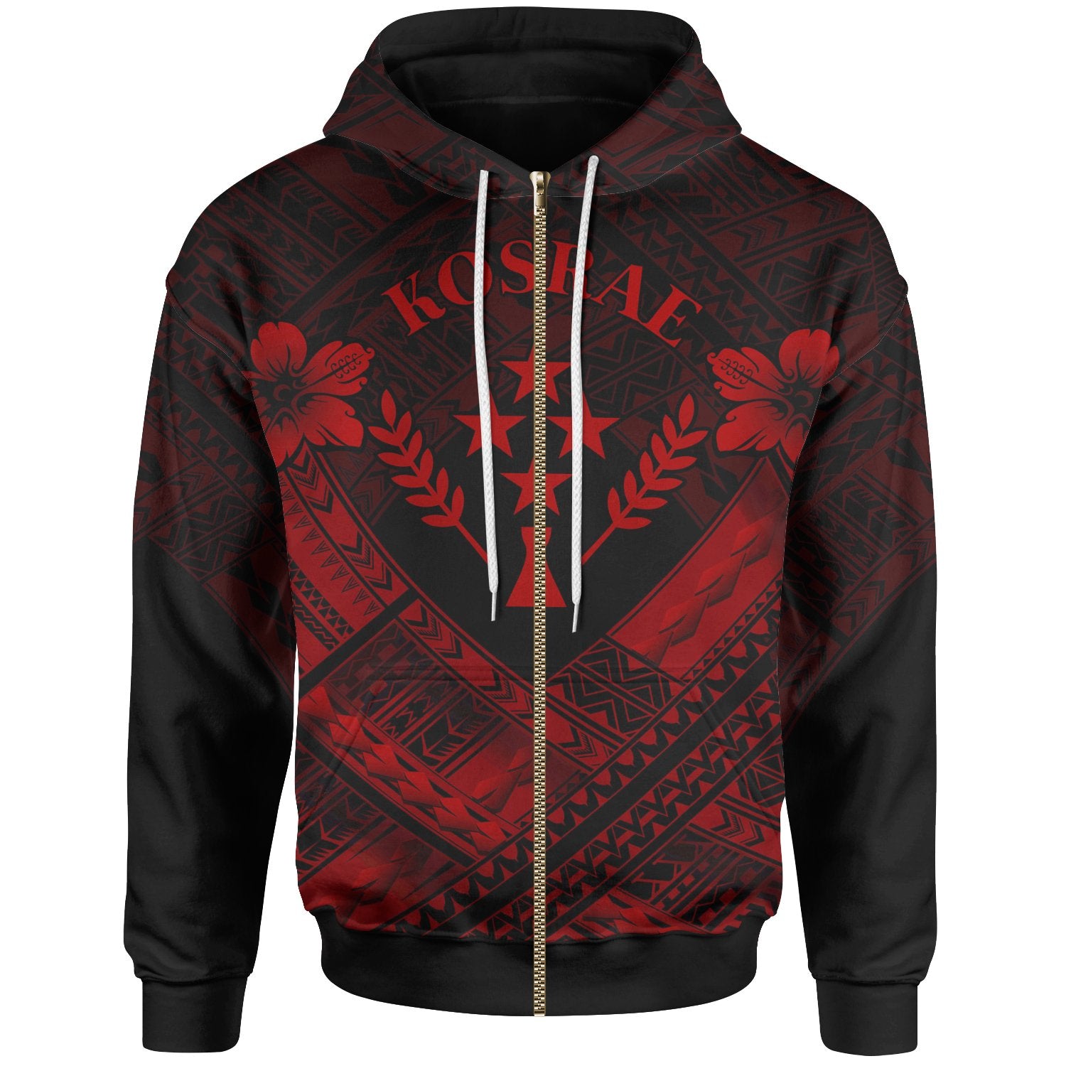 Kosrae Polynesian Custom Zip up Hoodie Kosrae Red Camisole Hibiscus Style Unisex Red - Polynesian Pride