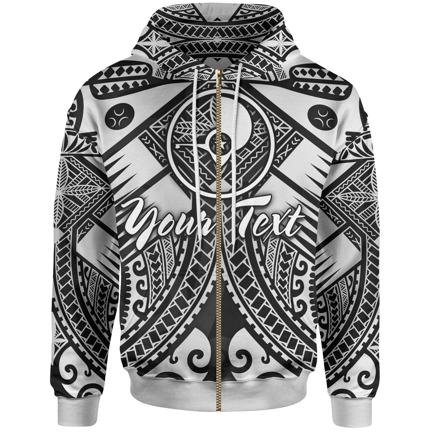 Yap Custom Zip up Hoodie White Seal with Polynesian Tattoo Unisex White - Polynesian Pride