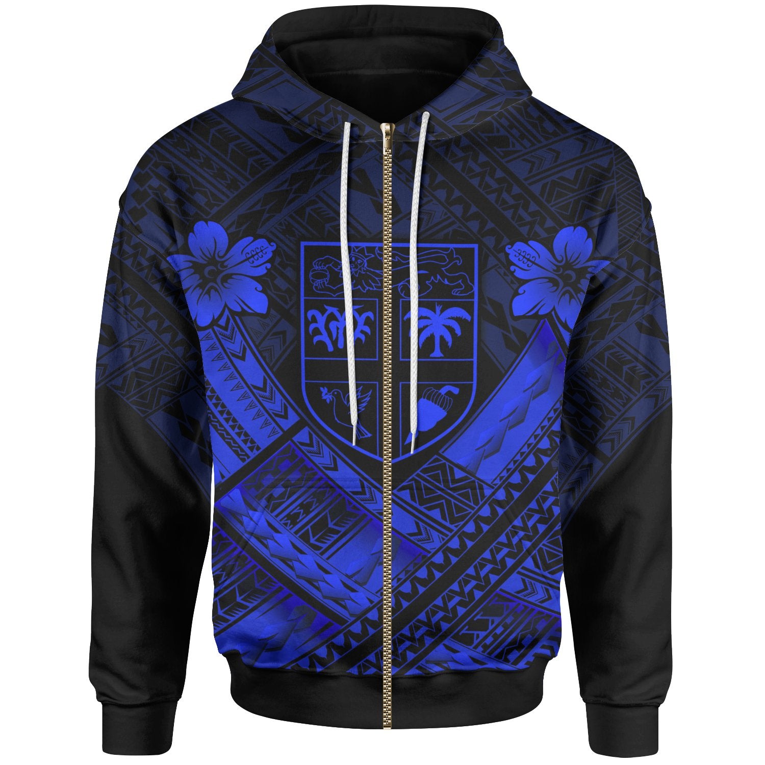 Fiji Polynesian Custom Zip up Hoodie Fiji Blue Seal Camisole Hibiscus Style Unisex Blue - Polynesian Pride