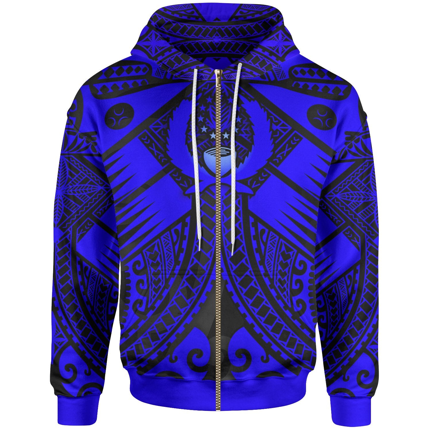 Pohnpei Zip up Hoodie Blue Seal with Polynesian Tattoo Unisex Blue - Polynesian Pride