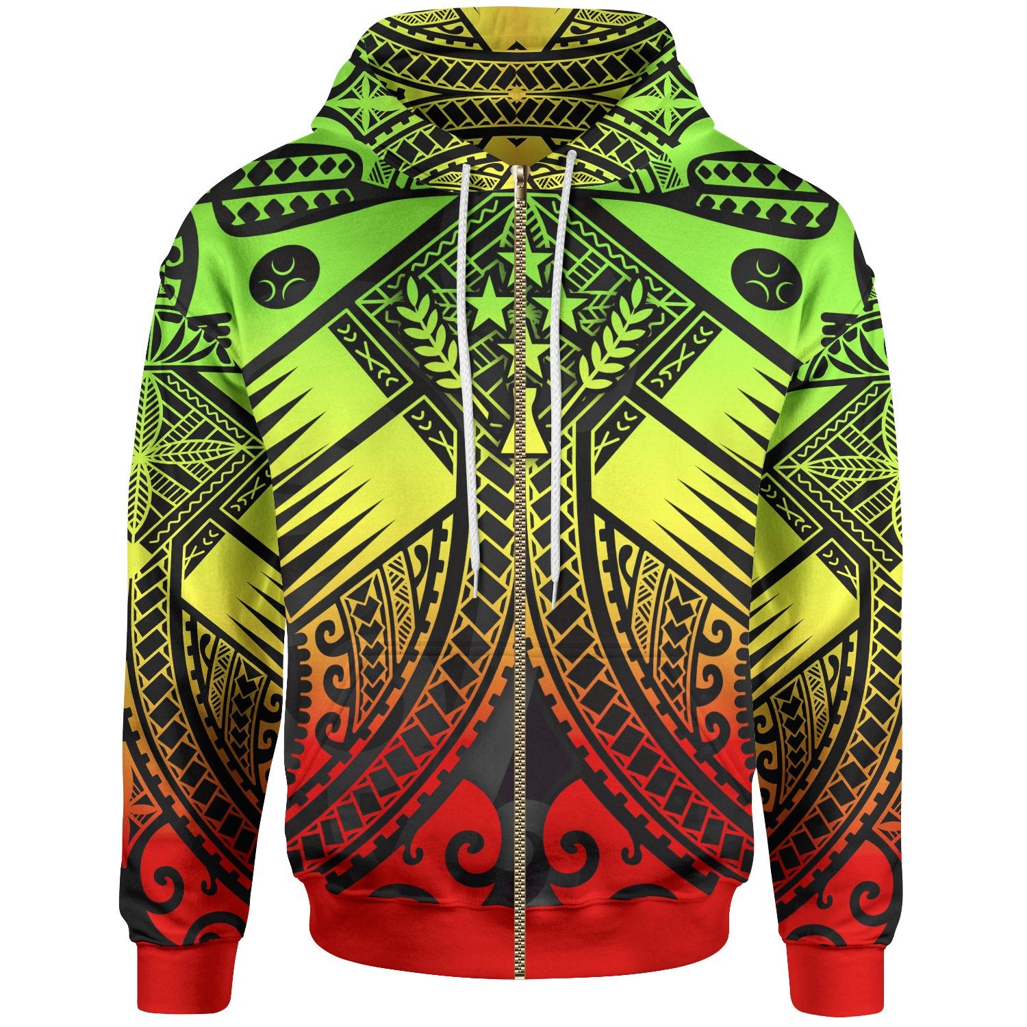 Kosrae Zip up Hoodie Reggae Seal with Polynesian Tattoo Unisex Reggae - Polynesian Pride