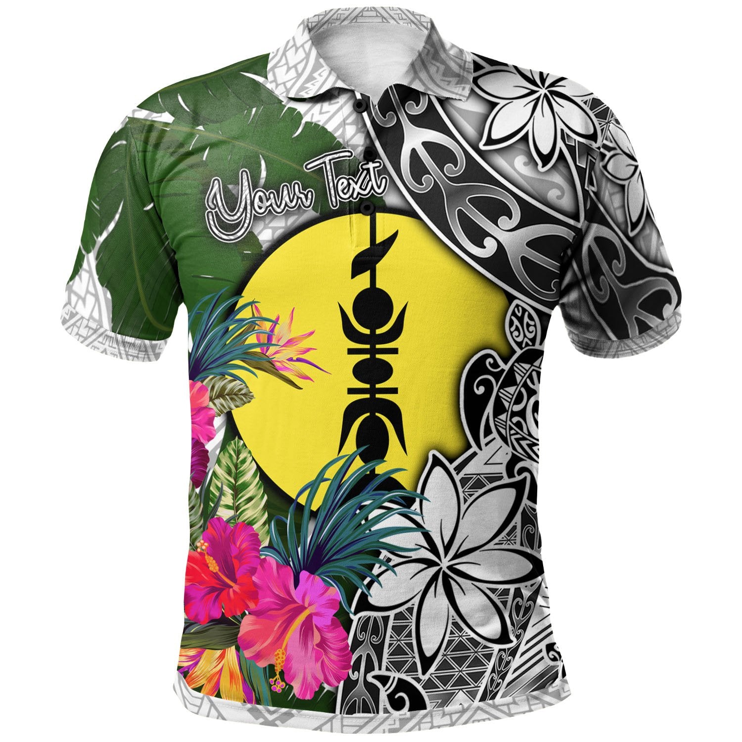 New Caledonia Custom Polo Shirt White Turtle Plumeria Banana Leaf Unisex White - Polynesian Pride