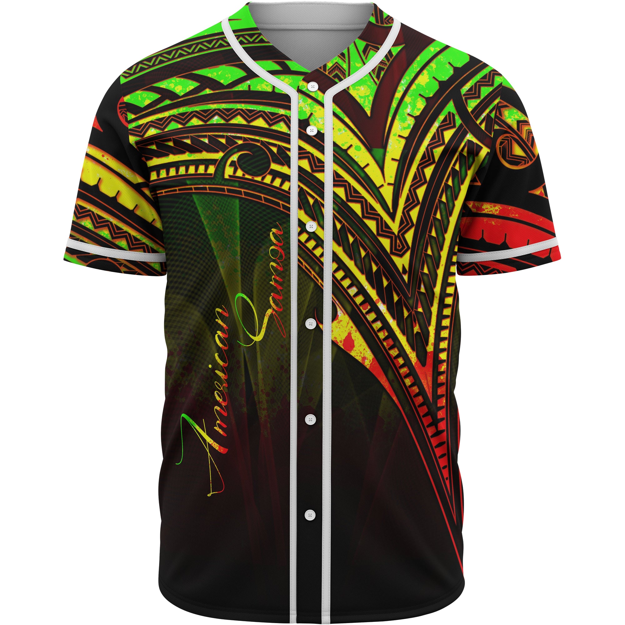 American Samoa Baseball Shirt - Reggae Color Cross Style Unisex Black - Polynesian Pride