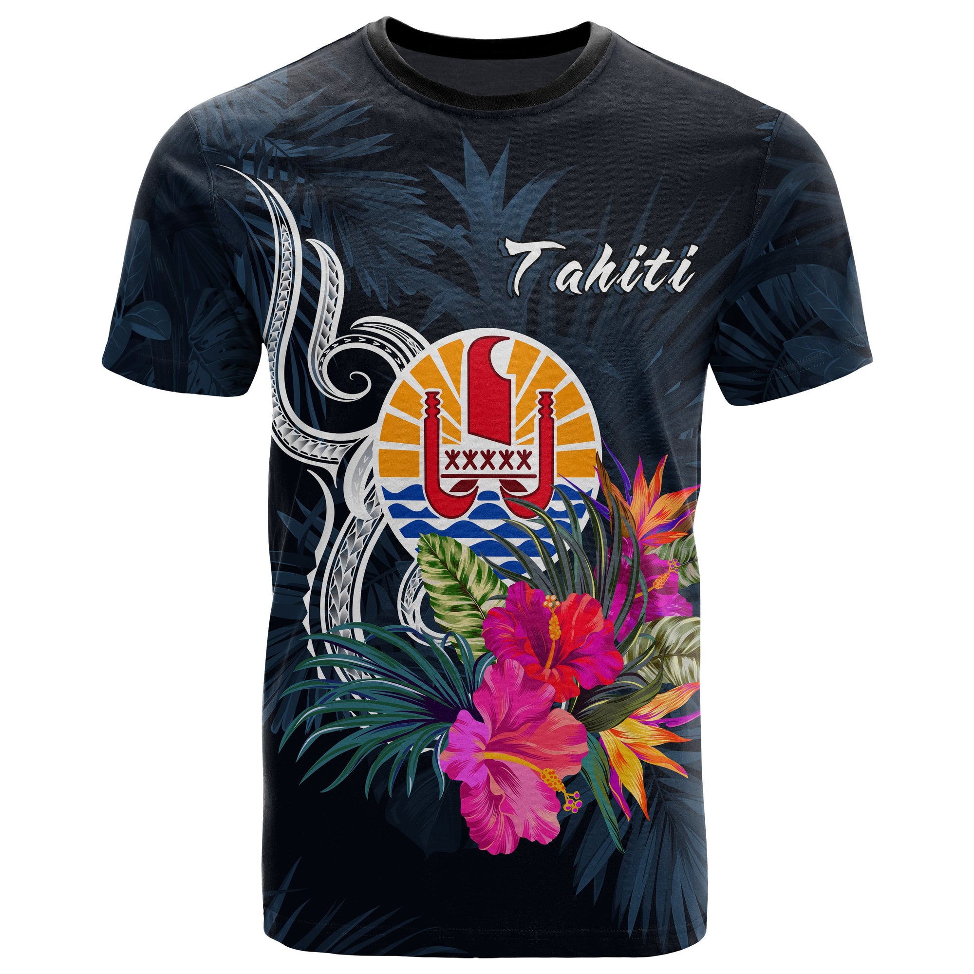 Tahiti Polynesian T Shirt Tropical Flower Unisex Blue - Polynesian Pride