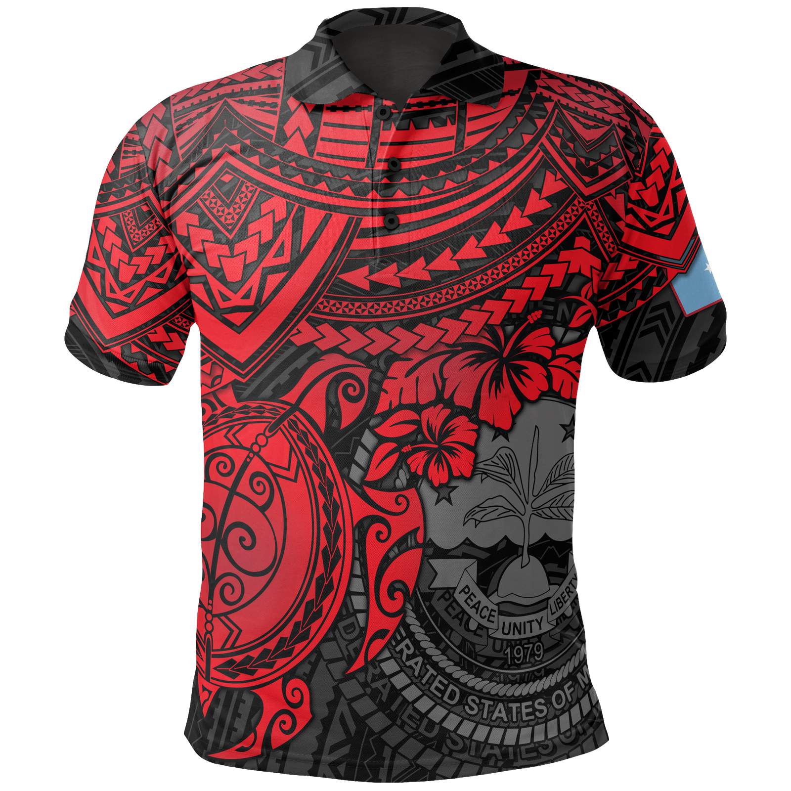 Federated States of Micronesia Polo Shirt Federated States of Micronesia Flag Seal Red Turtle Hiciscus Unisex RED - Polynesian Pride