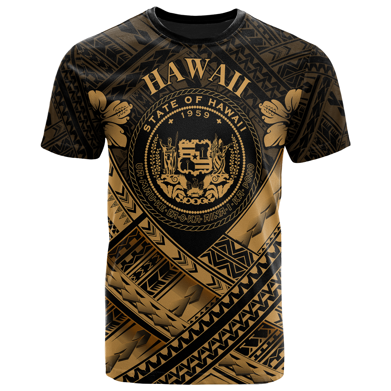 Hawaii T Shirt Gold Seal Polynesian Patterns Unisex Art - Polynesian Pride