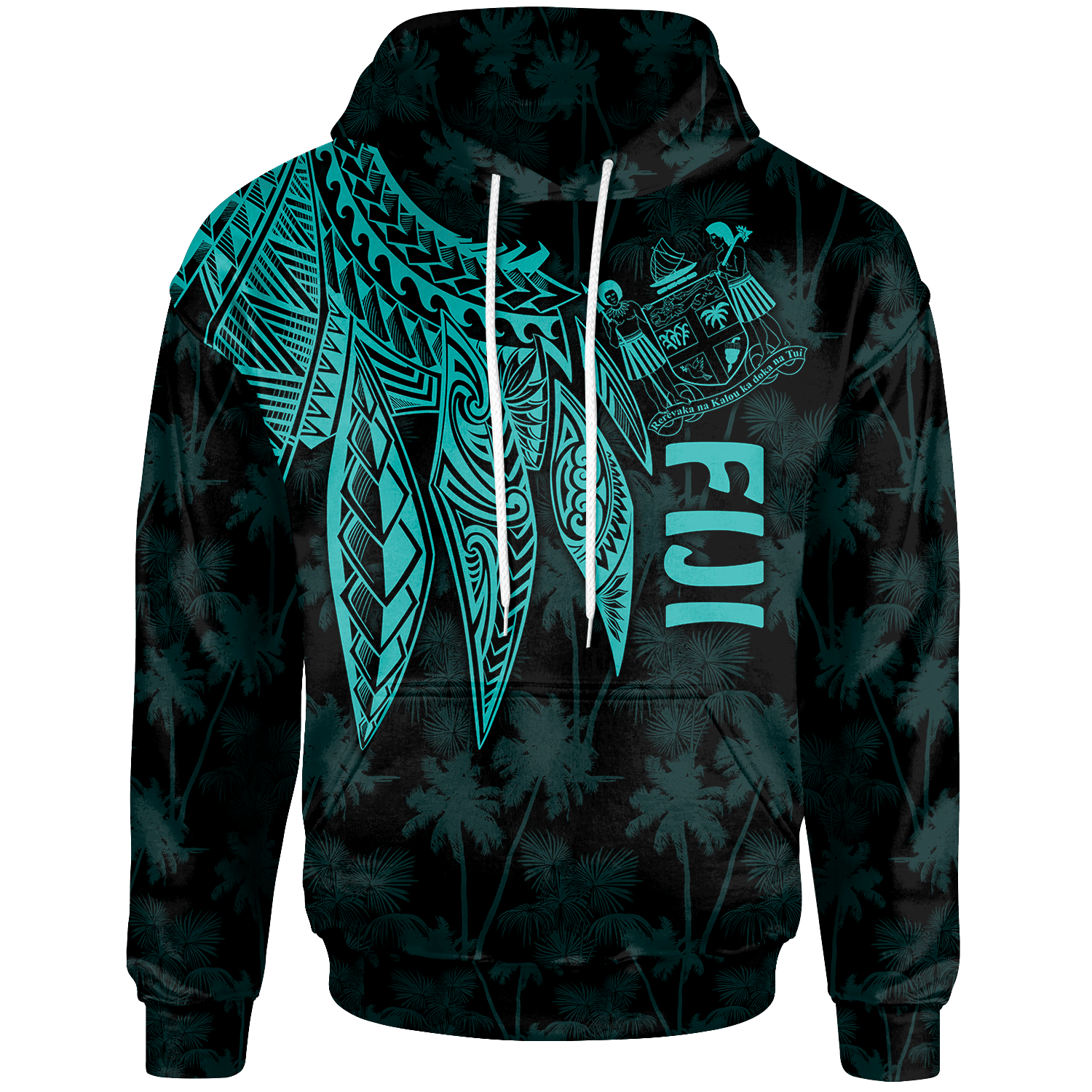 Fiji Hoodie Polynesian Wings (Turquoise) Unisex Blue - Polynesian Pride