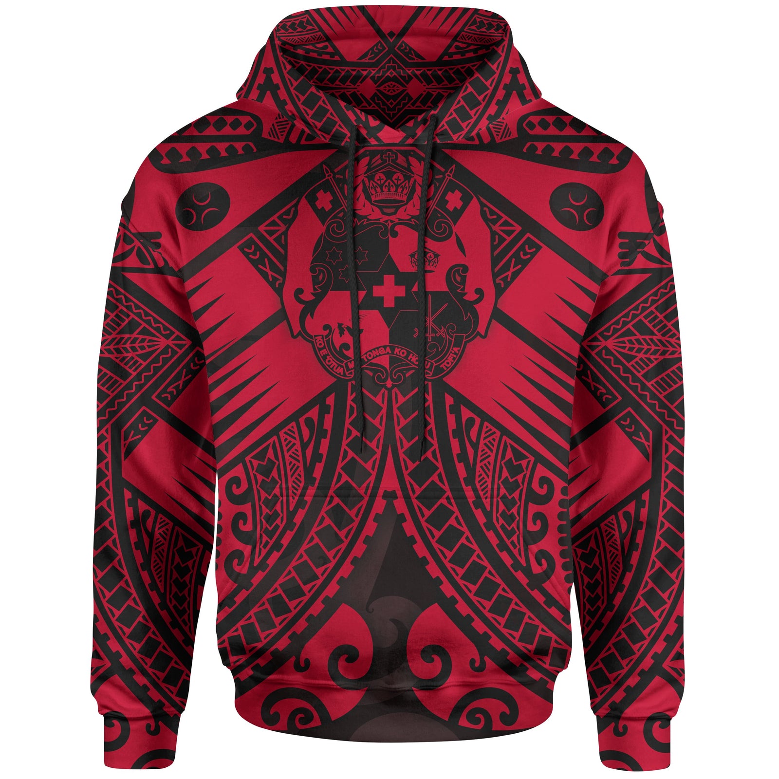 Tonga Polynesian Hoodie Tonga Red Seal with Polynesian tattoo Unisex Red - Polynesian Pride