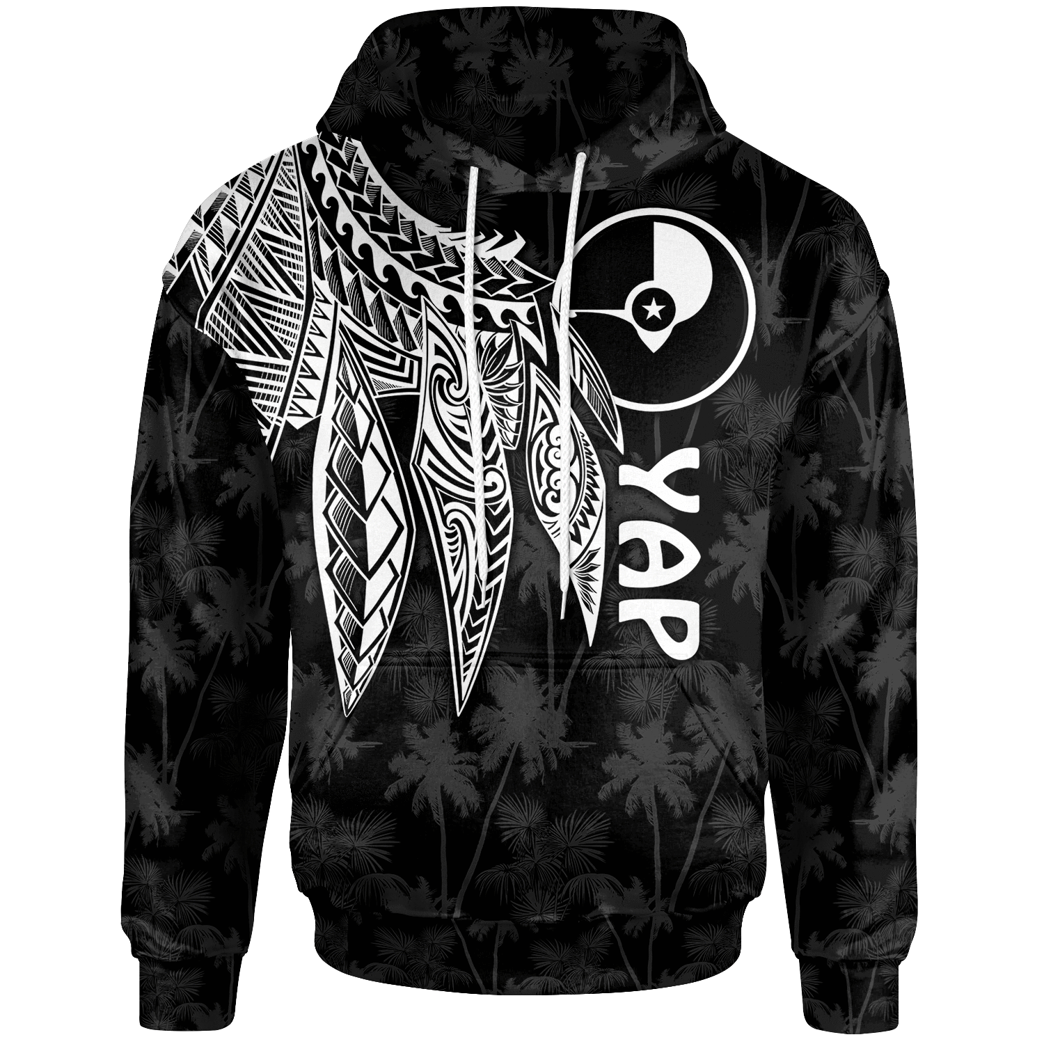 Yap Hoodie Polynesian Wings (White) Unisex White - Polynesian Pride