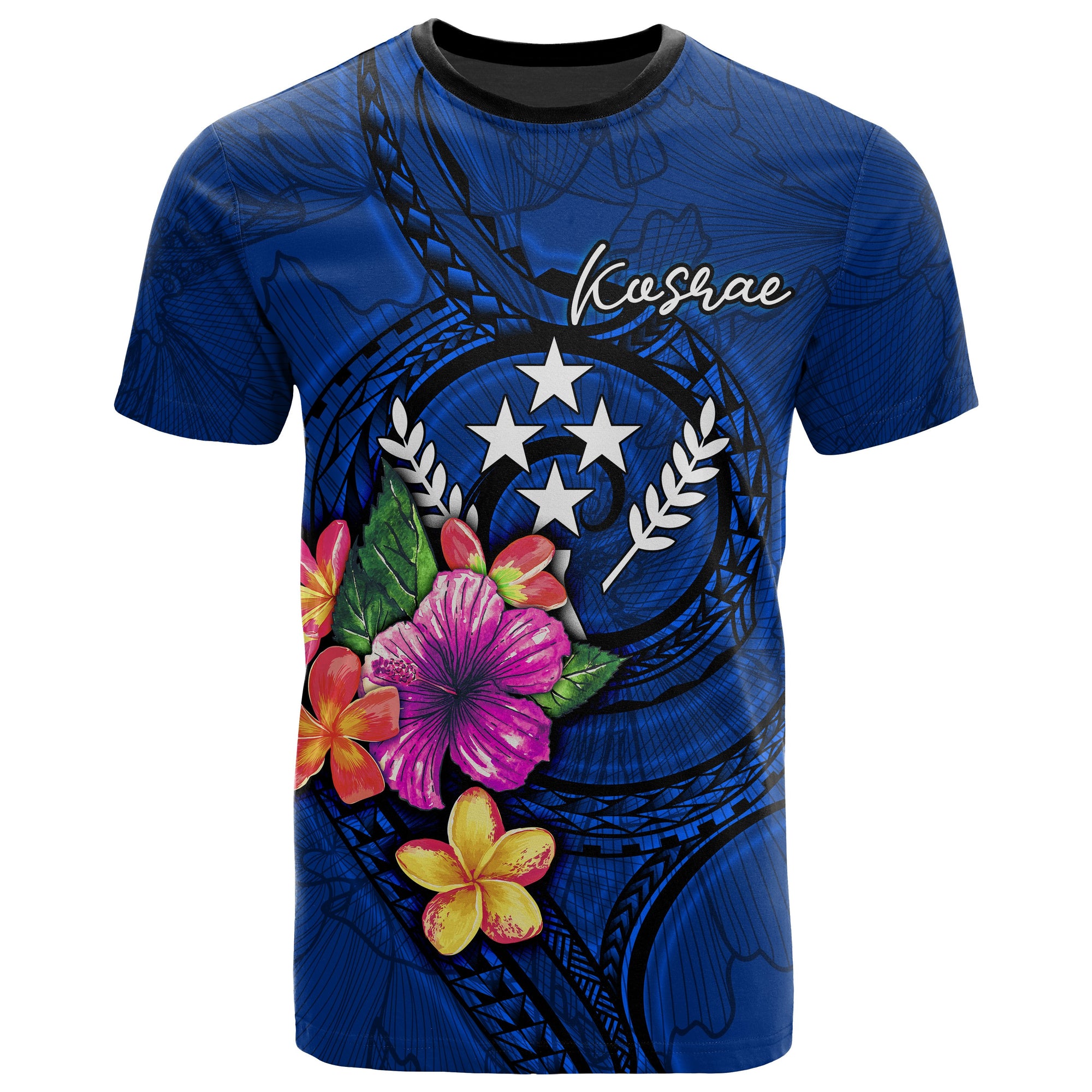 Kosare Micronesia T Shirt Floral With Seal Blue Unisex Blue - Polynesian Pride