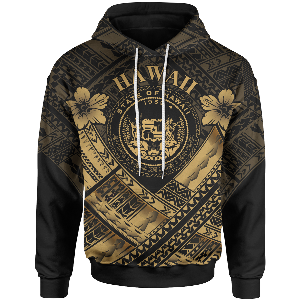 Hawaii Hoodie Gold Seal Polynesian Patterns Unisex Gold - Polynesian Pride
