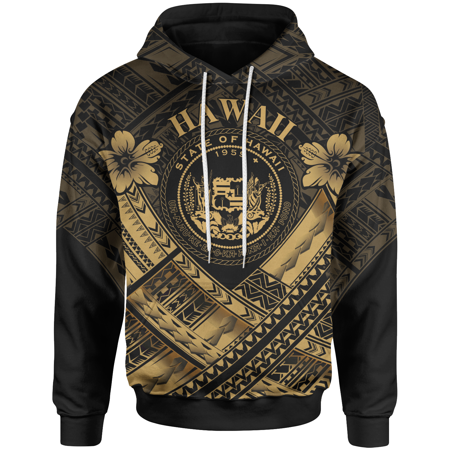 Hawaii Hoodie Gold Seal Polynesian Patterns Unisex Gold - Polynesian Pride