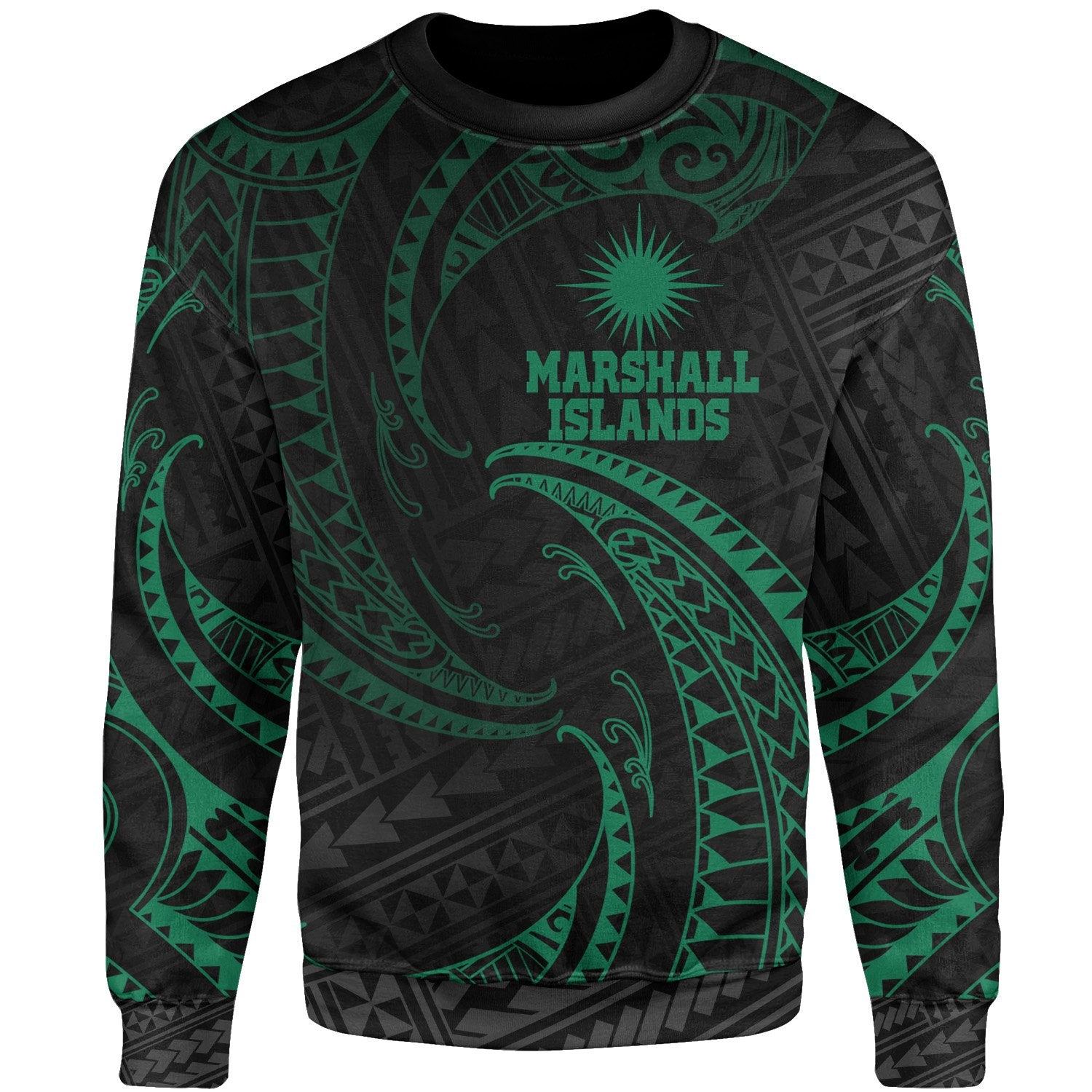 Marshall Islands Polynesian Sweater - Green Tribal Wave Unisex Green - Polynesian Pride