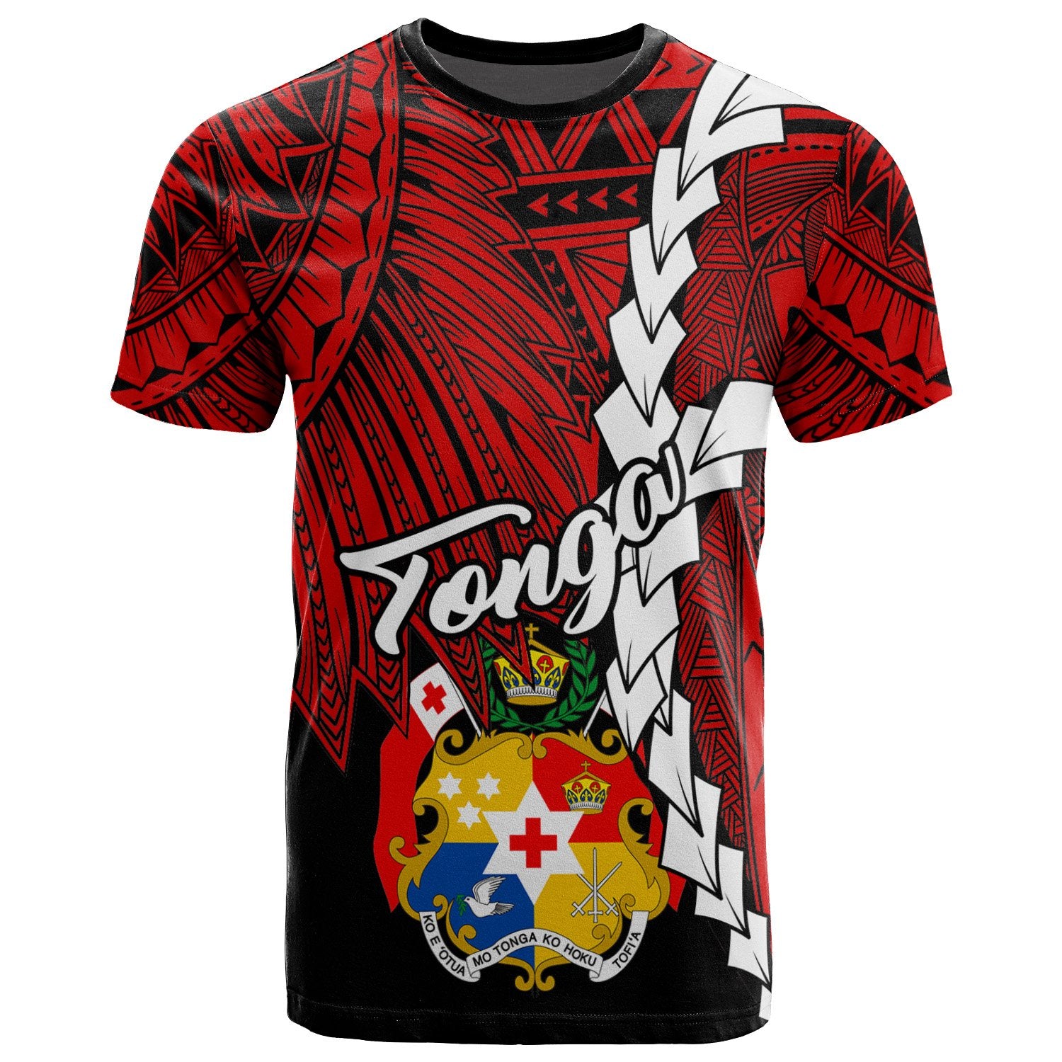 Tonga Polynesian T Shirt Tribal Wave Tattoo Flag Color Unisex Red - Polynesian Pride