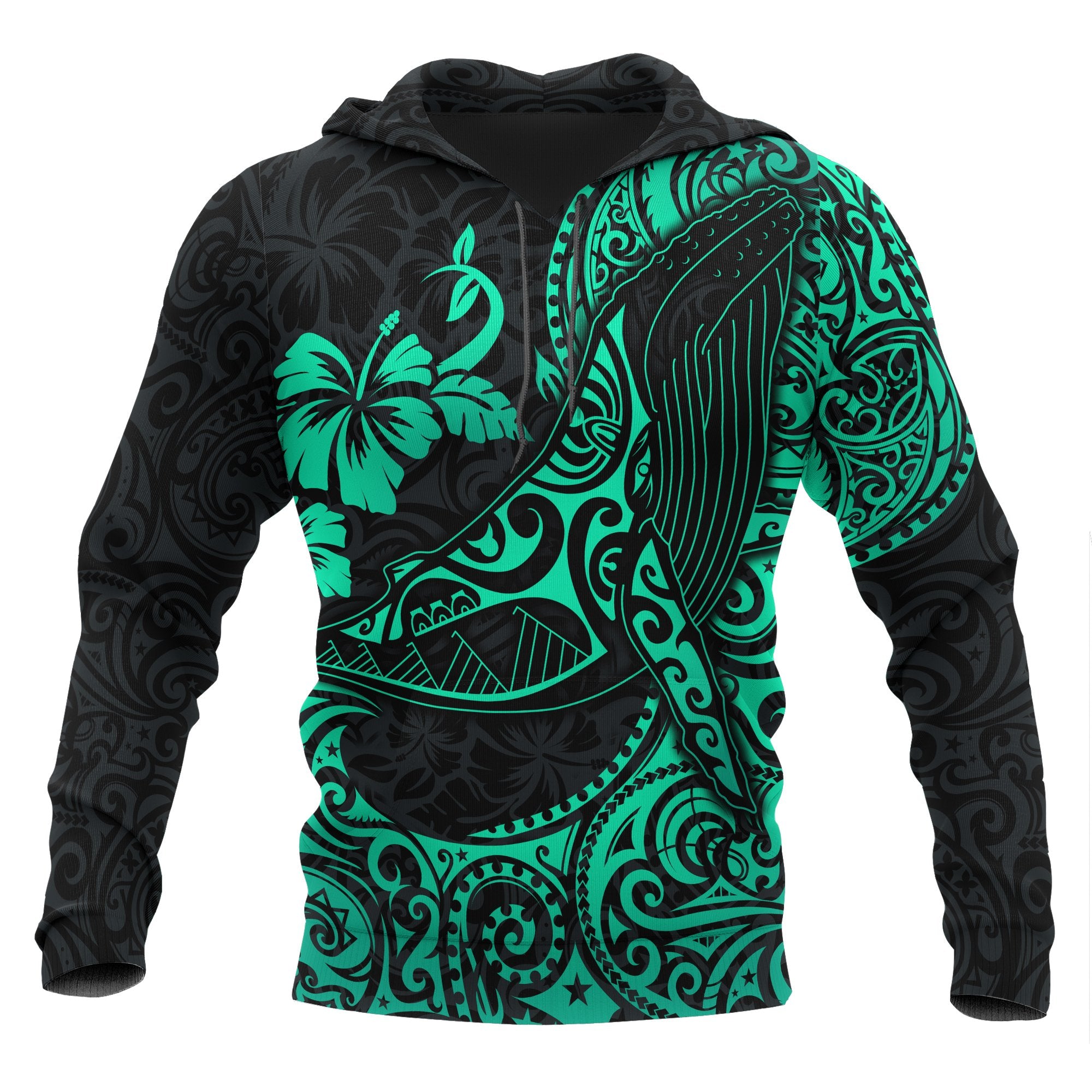 Polynesian Hawaii Hoodie Polynesian Turquoise Humpback Whale Unisex Turquoise - Polynesian Pride