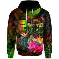 Fiji Polynesian Hoodie Hibiscus and Banana Leaves Unisex Reggae - Polynesian Pride