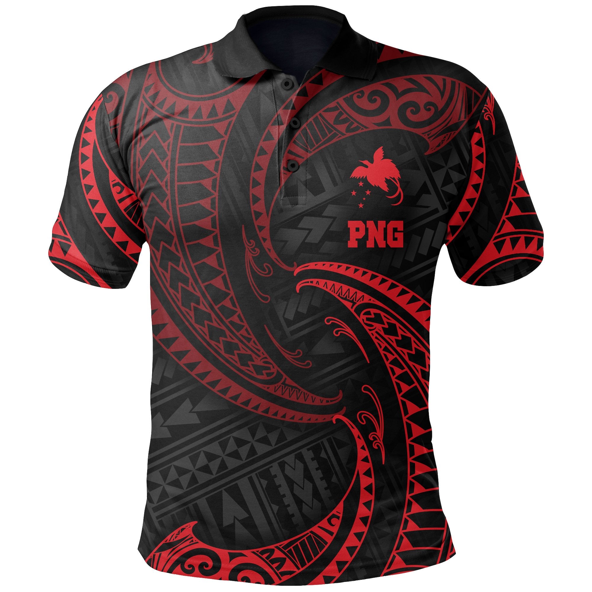 Papua New Guinea Polynesian Polo Shirt Red Tribal Wave Unisex Red - Polynesian Pride