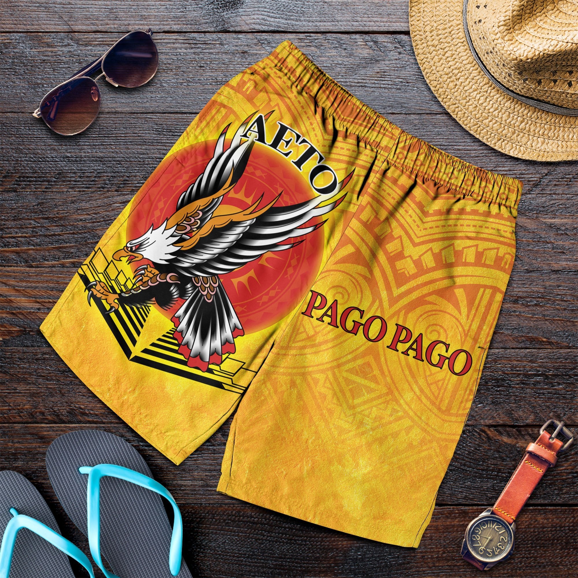 American Samoa Men's Shorts - Pago Pago Aeto (Ver 2) Yellow - Polynesian Pride