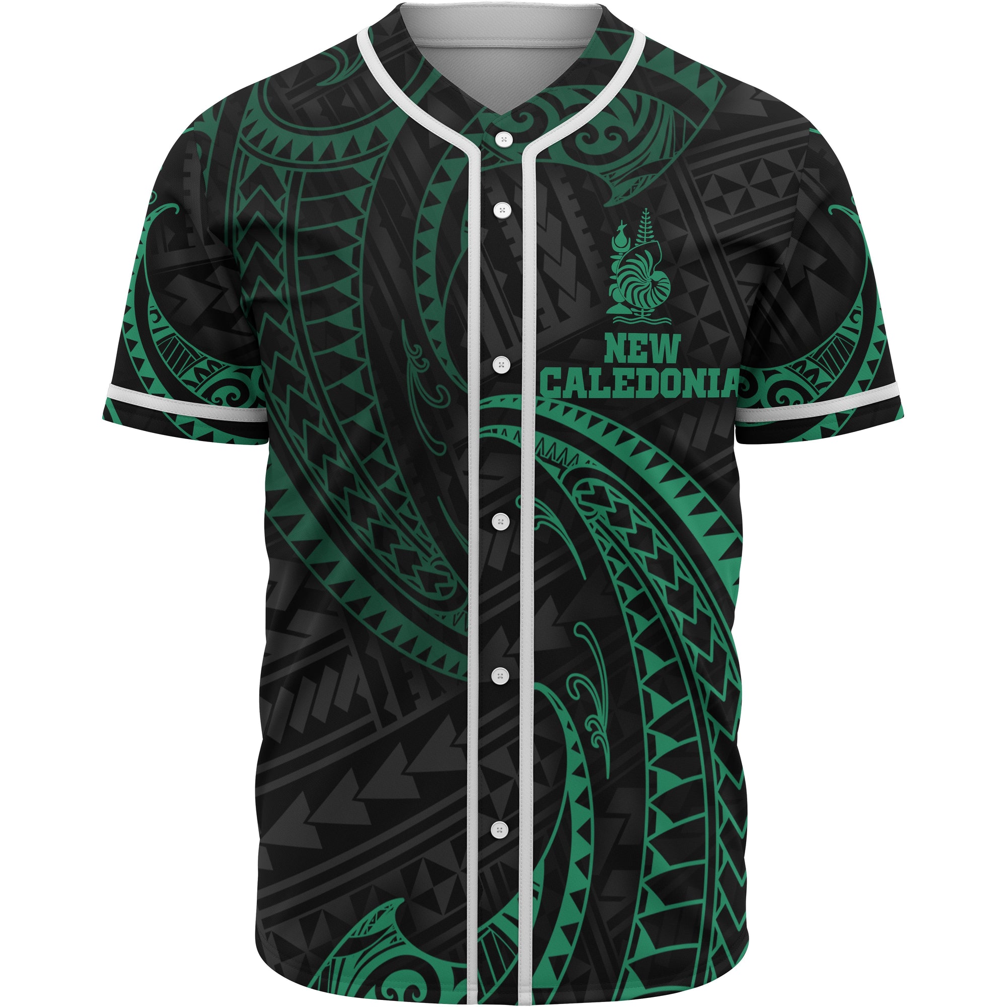 New Caledonia Polynesian Baseball Shirt - Green Tribal Wave Unisex Green - Polynesian Pride