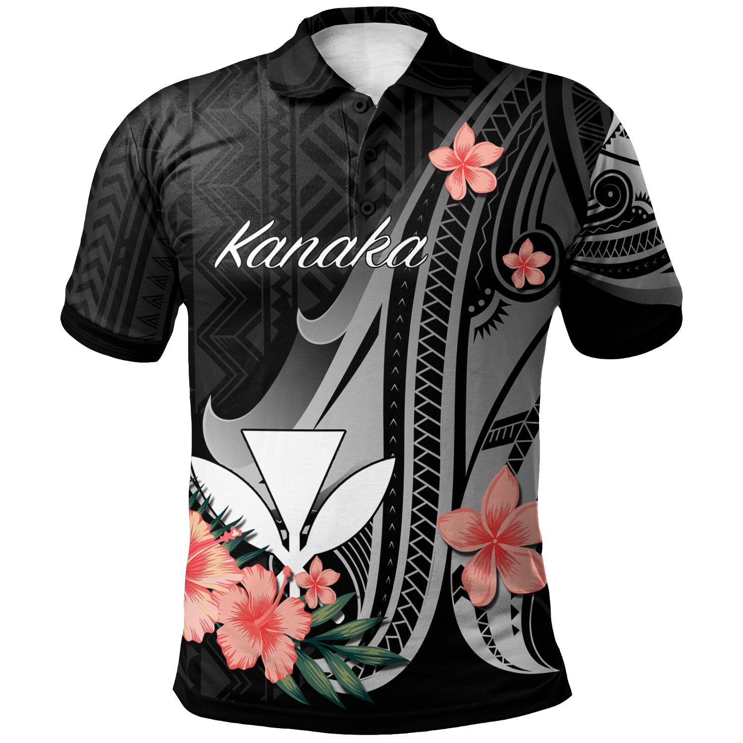 Kanaka Maoli Polo Shirt Polynesian Hibiscus Pattern Style Unisex Black - Polynesian Pride