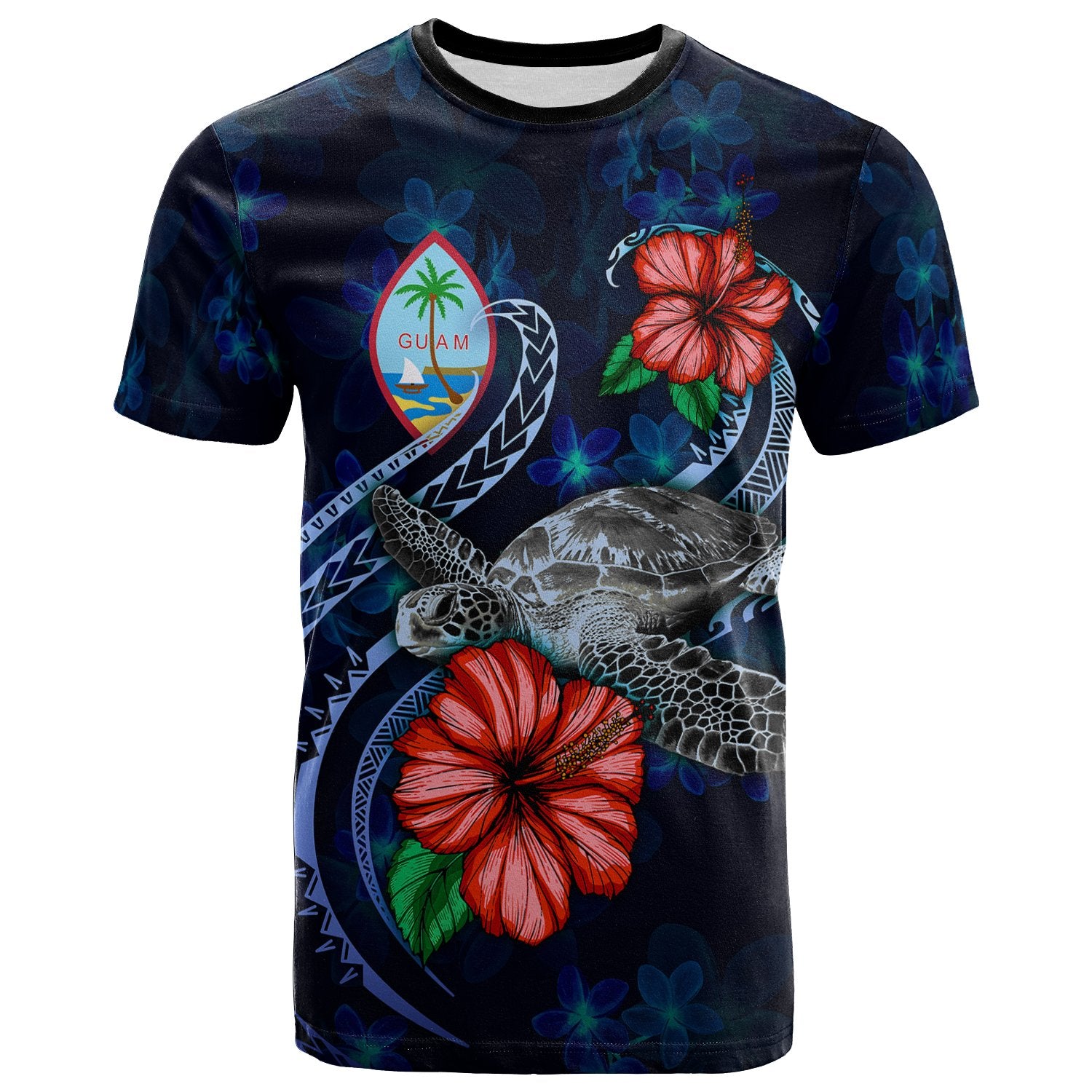 Guam Polynesian T Shirt Blue Turtle Hibiscus Unisex Blue - Polynesian Pride