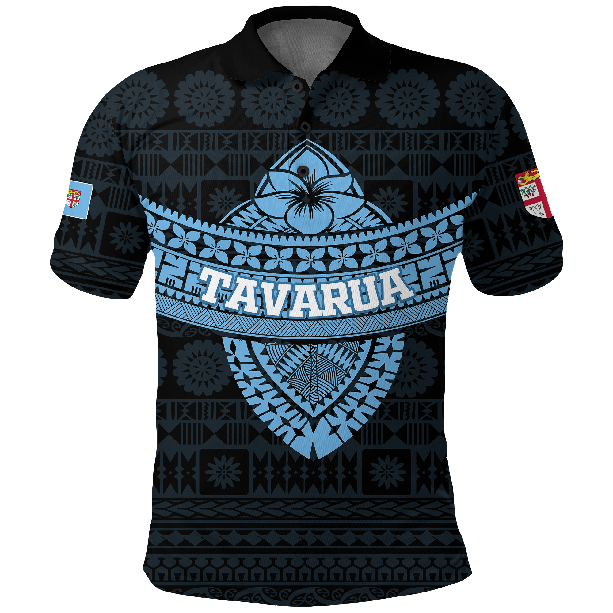 Tavarua Fiji Tapa Tribal Polo Shirt LT12 Unisex Blue - Polynesian Pride