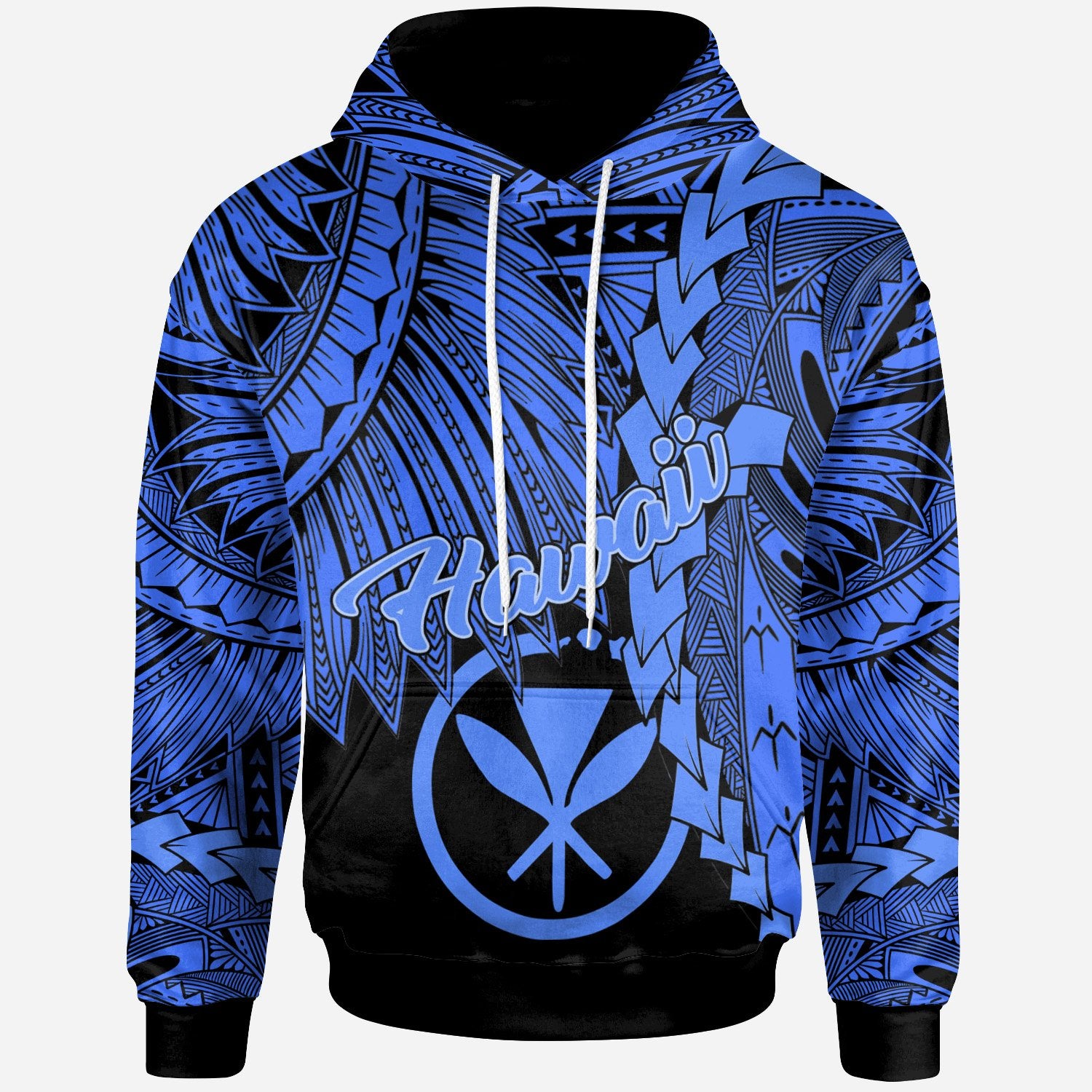 Polynesian Hawaii Hoodie Tribal Wave Tattoo Blue Unisex Blue - Polynesian Pride