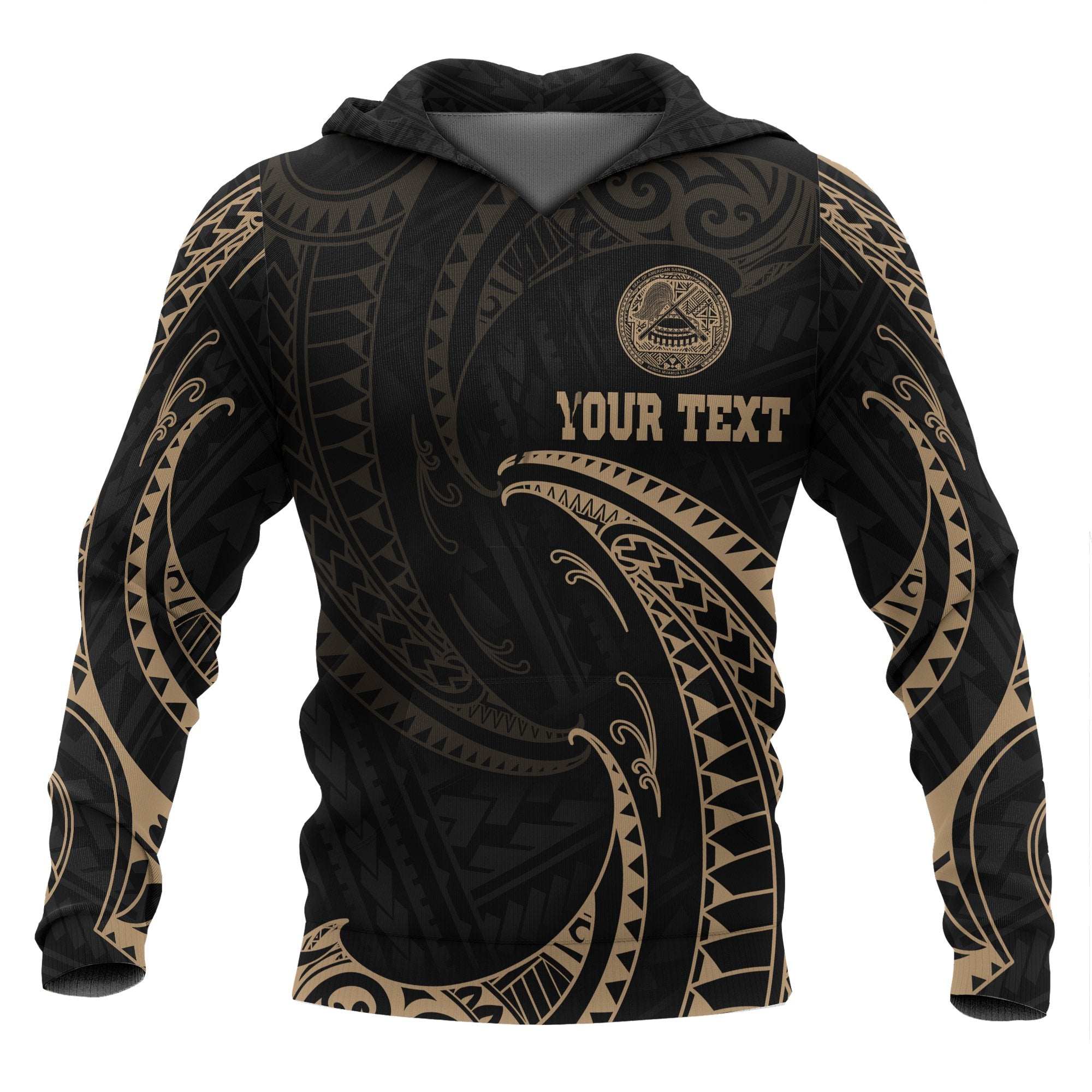 American Samoa Polynesian Custom Hoodie Gold Tribal Wave Unisex Black - Polynesian Pride