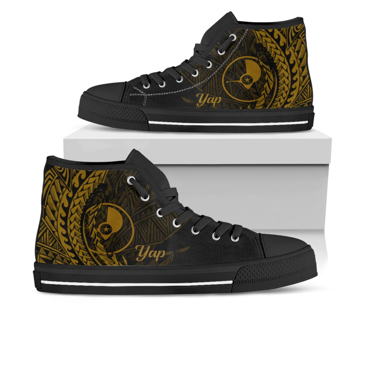 Yap High Top Shoes - Wings Style Unisex Black - Polynesian Pride