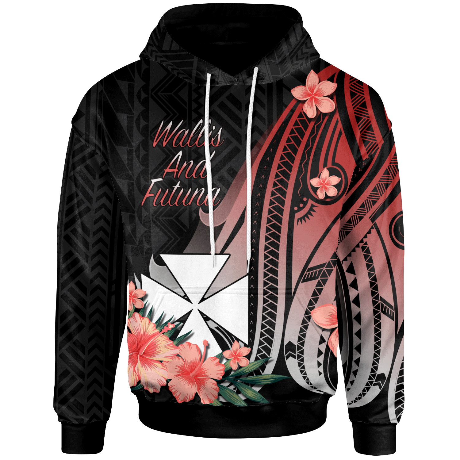 Wallis and Futuna Hoodie Red Polynesian Hibiscus Pattern Style Unisex Red - Polynesian Pride