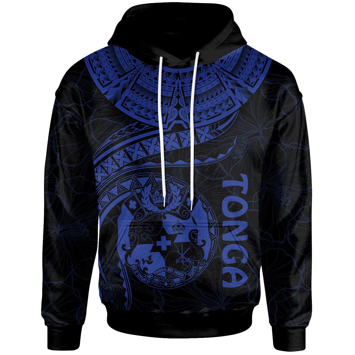 Tonga Polynesian Hoodie Tonga Waves (Blue) Unisex Black - Polynesian Pride