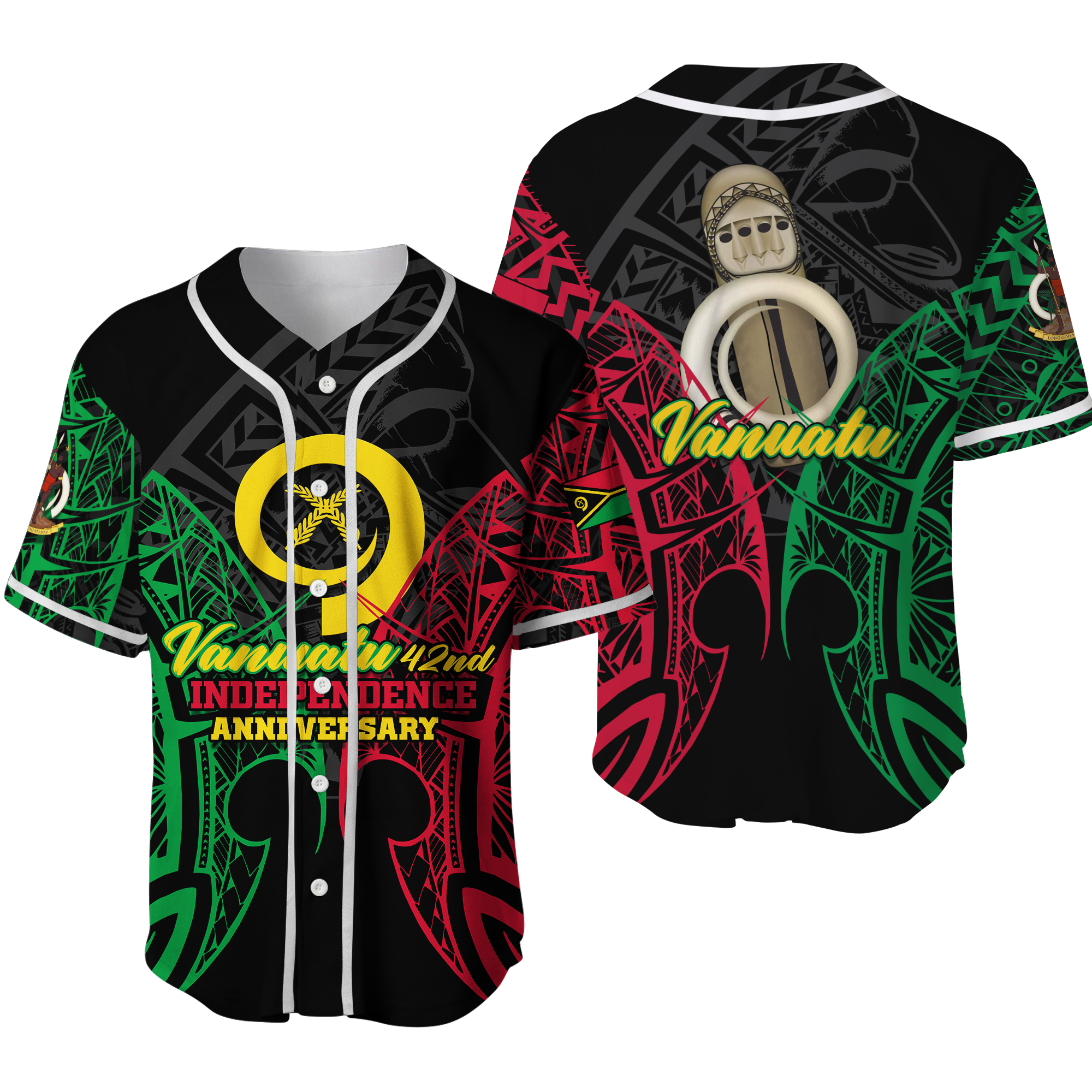 Vanuatu 42nd Independence Anniversary Pride Baseball Jersey - LT12 Unisex Black - Polynesian Pride