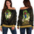 Cook Islands Women's Off Shoulder Sweater - Polynesian Gold Patterns Collection Black - Polynesian Pride