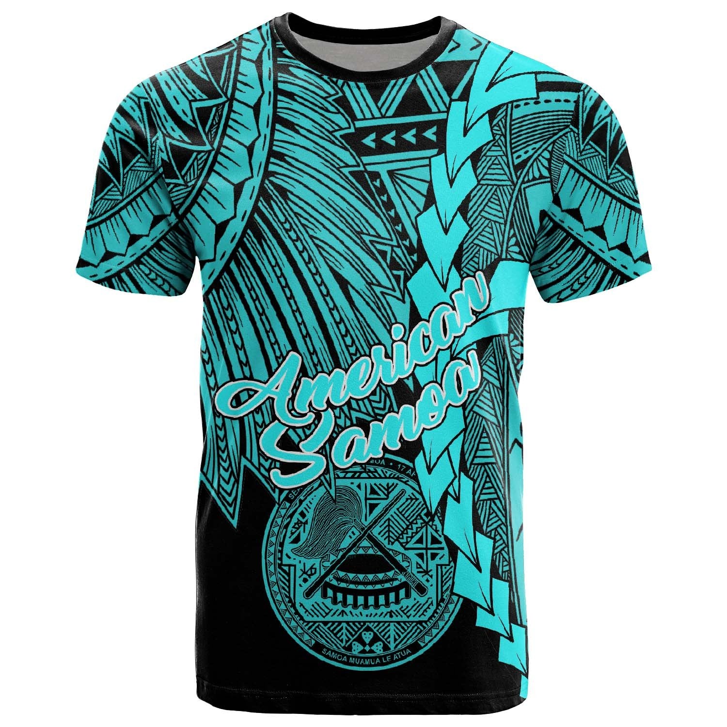 American Samoa Polynesian T Shirt Tribal Wave Tattoo Neon Blue Unisex Neon Blue - Polynesian Pride