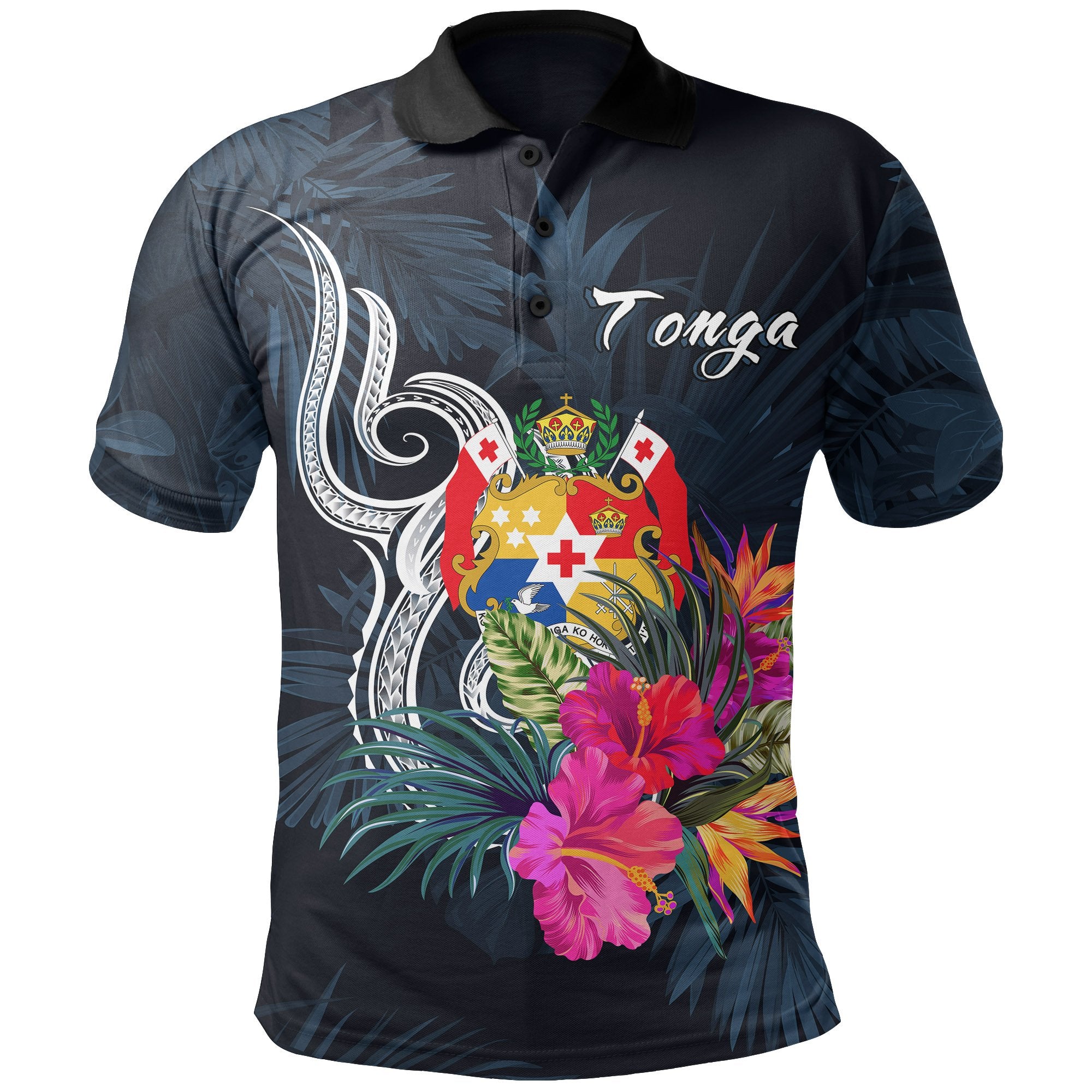 Tonga Polynesian Polo Shirt Tropical Flower Unisex Blue - Polynesian Pride