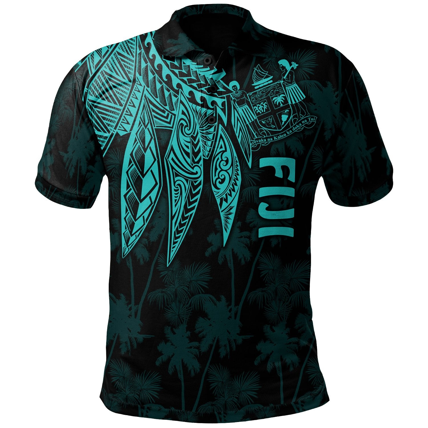 Fiji Polo Polynesian Wings (Turquoise) Unisex Blue - Polynesian Pride