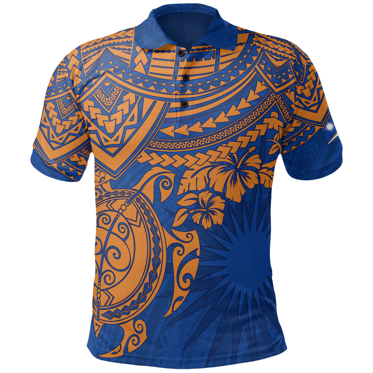 Marshall Islands Polo Shirt Marshall Islands FLag Blue Turtle Hibiscus Unisex Blue - Polynesian Pride