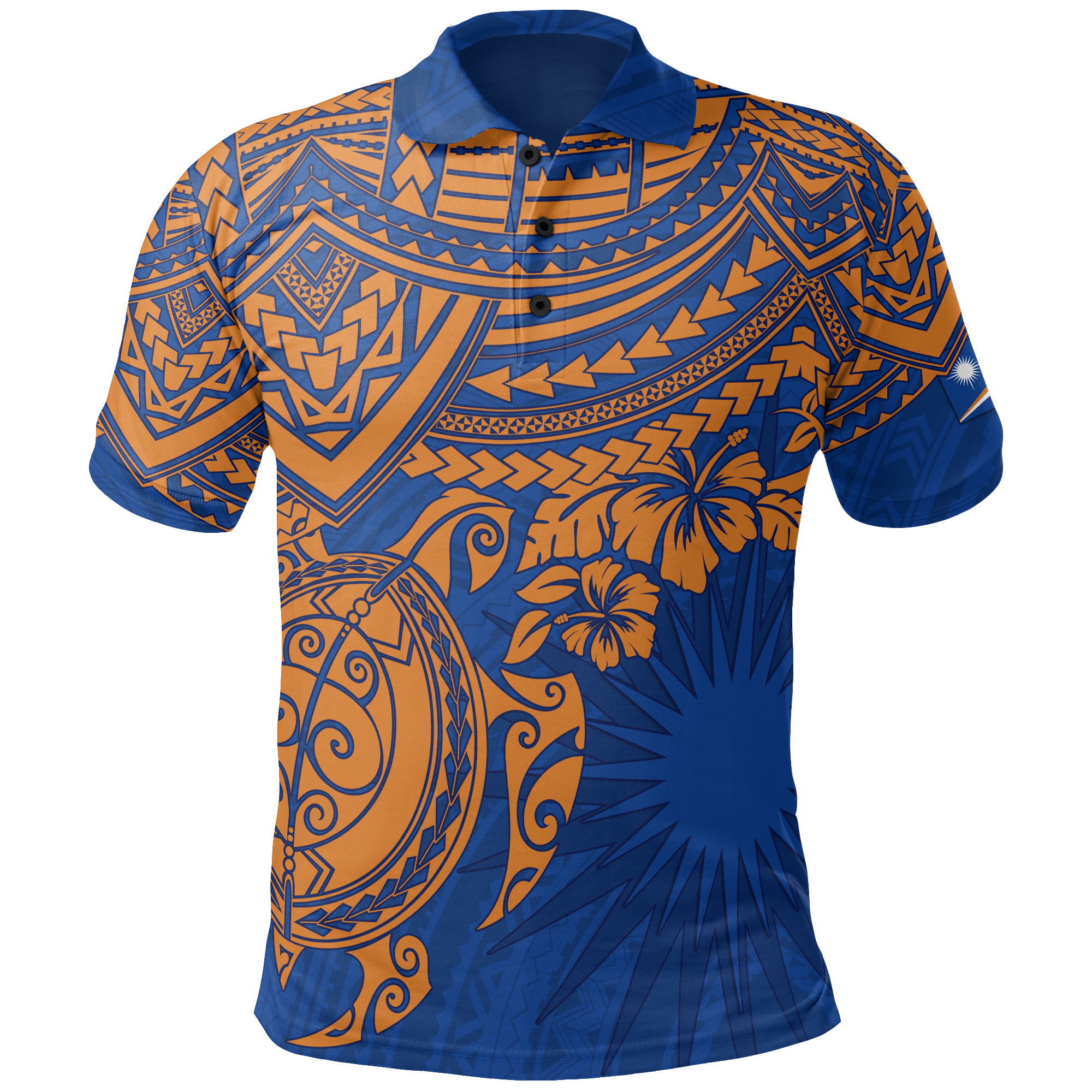 Marshall Islands Polo Shirt Marshall Islands FLag Blue Turtle Hibiscus Unisex Blue - Polynesian Pride