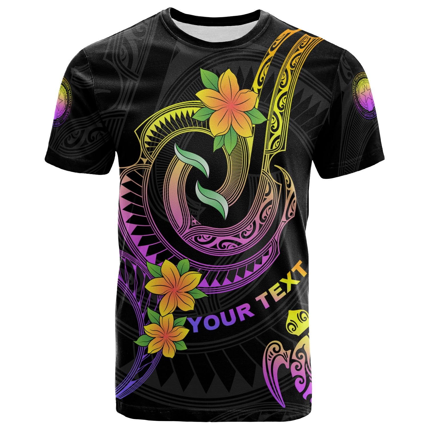 Northern Mariana Islands Custom T Shirt Plumeria Flowers with Spiral Patterns Unisex Black - Polynesian Pride