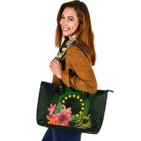 Cook Islands Polynesian Leather Tote Bag - Floral With Seal Flag Color - Polynesian Pride