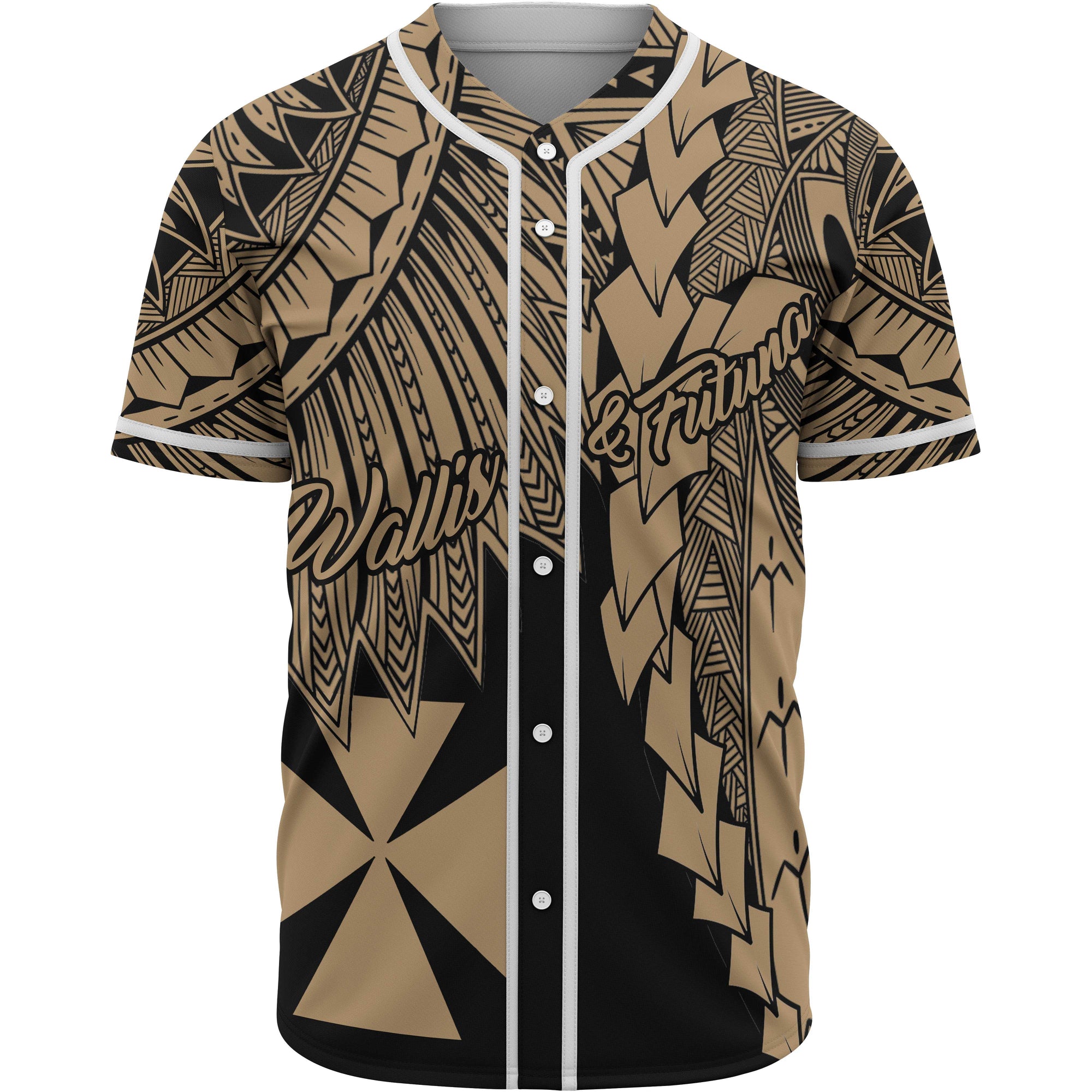 Wallis and Futuna Polynesian Baseball Shirt - Tribal Wave Tattoo Gold Unisex Gold - Polynesian Pride