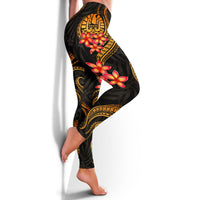 Tahiti Polynesian Women Legging - Gold Plumeria - Polynesian Pride