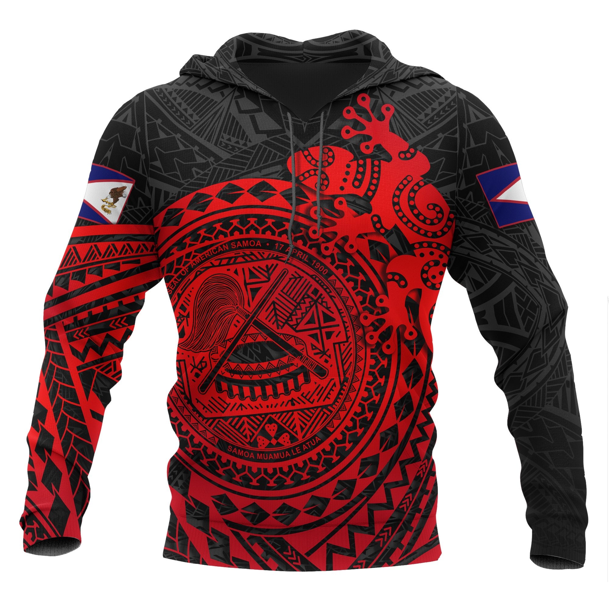 American Samoa Hoodie Polynesian Lizard Unisex RED - Polynesian Pride