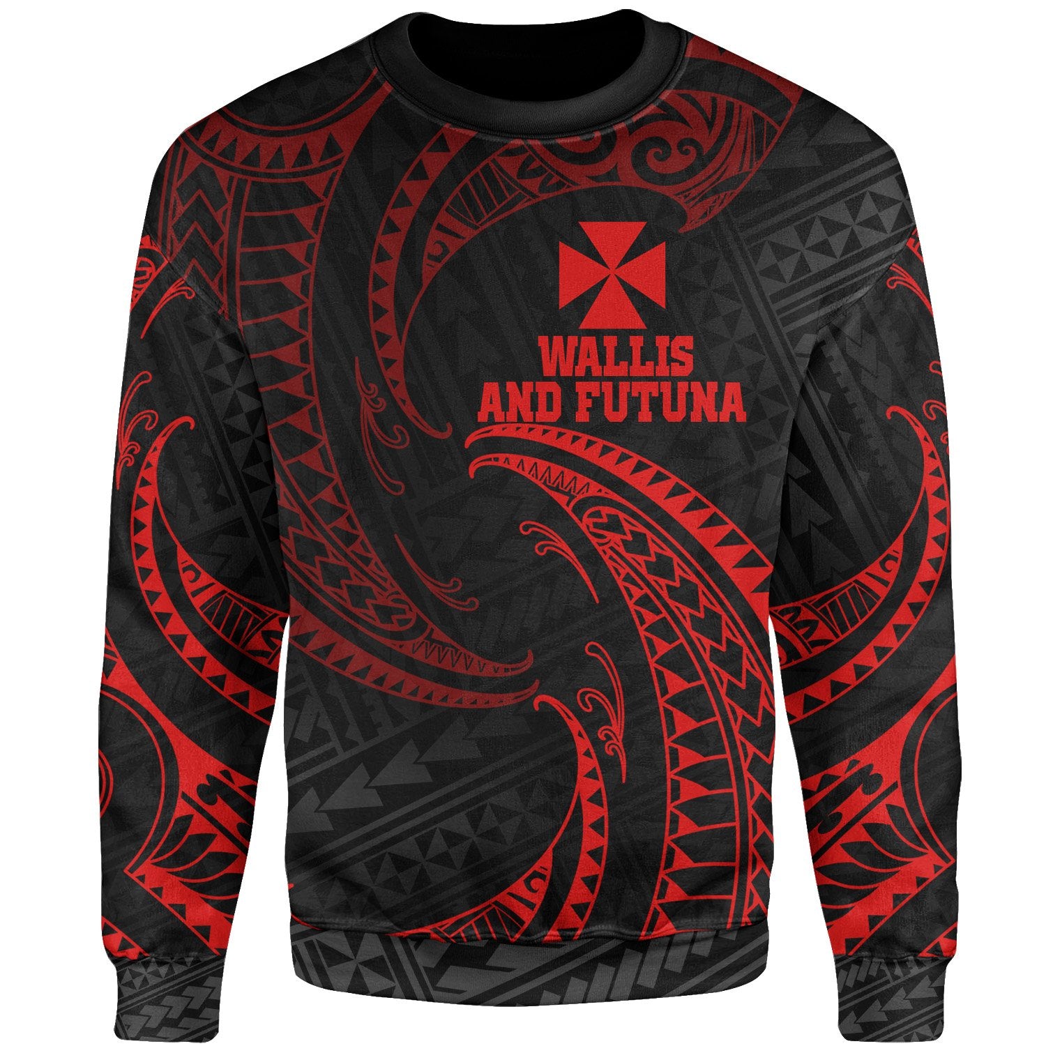 Wallis And Futuna Polynesian Sweater - Red Tribal Wave Unisex Red - Polynesian Pride