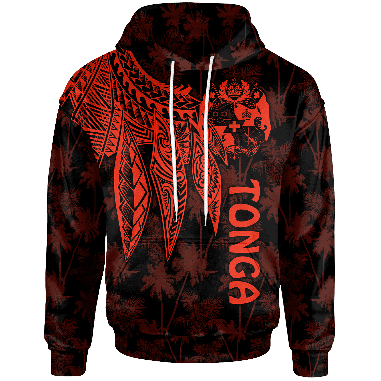 Tonga Hoodie Polynesian Wings (Red) Unisex Red - Polynesian Pride