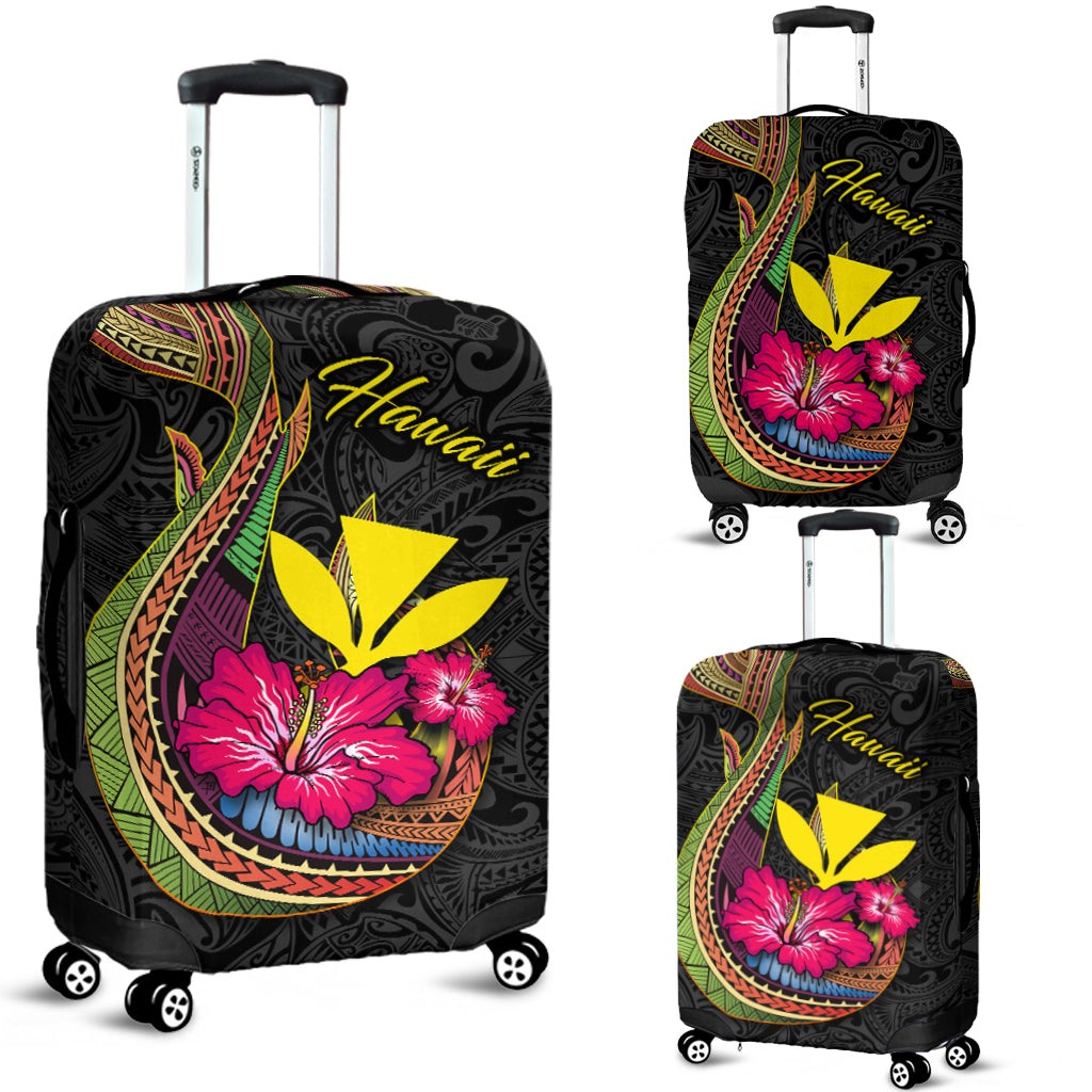 Hawaii Polynesian Fish Hook Hibiscus Luggage Covers - LT12 Luggage Covers Black - Polynesian Pride