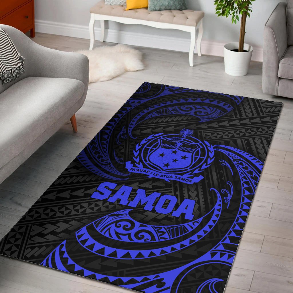 Samoa Polynesian Area Rug - Blue Tribal Wave Blue - Polynesian Pride