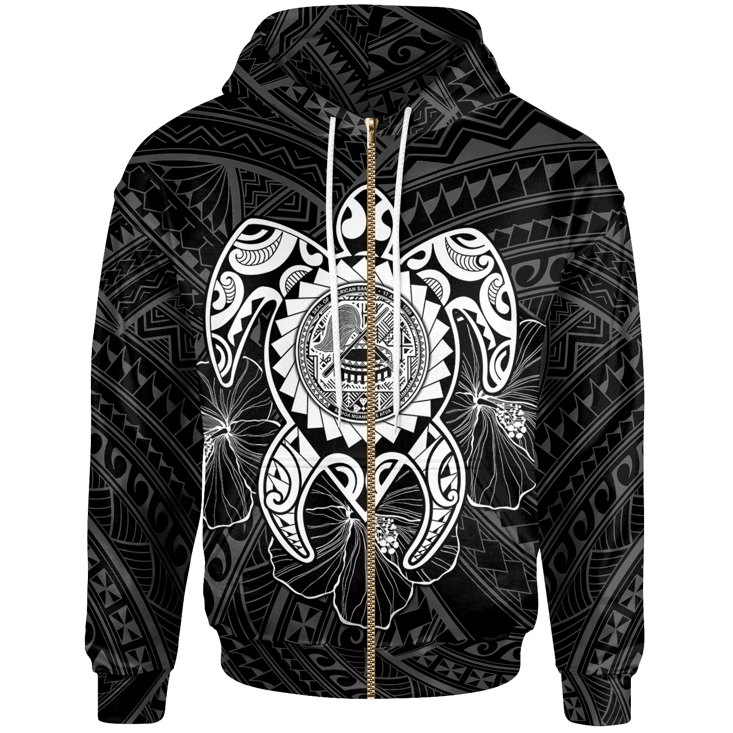 American Samoa Polynesian Zip up Hoodie Vintage Polynesian Turtle (White) Unisex White - Polynesian Pride