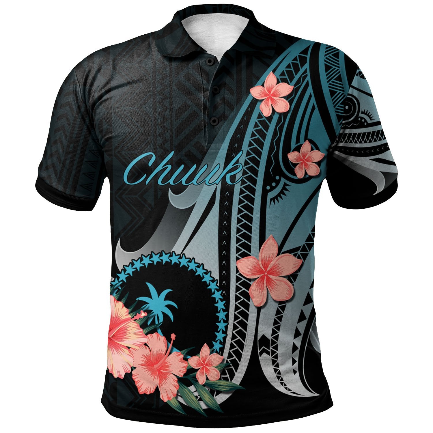 Chuuk Polo Shirt Turquoise Polynesian Hibiscus Pattern Style Unisex Turquoise - Polynesian Pride